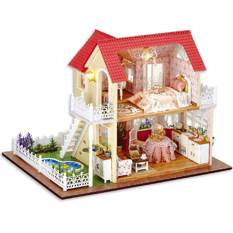 New Dollhouse Miniature DIY Kit Dolls House With Furniture Gift Princess Cottage