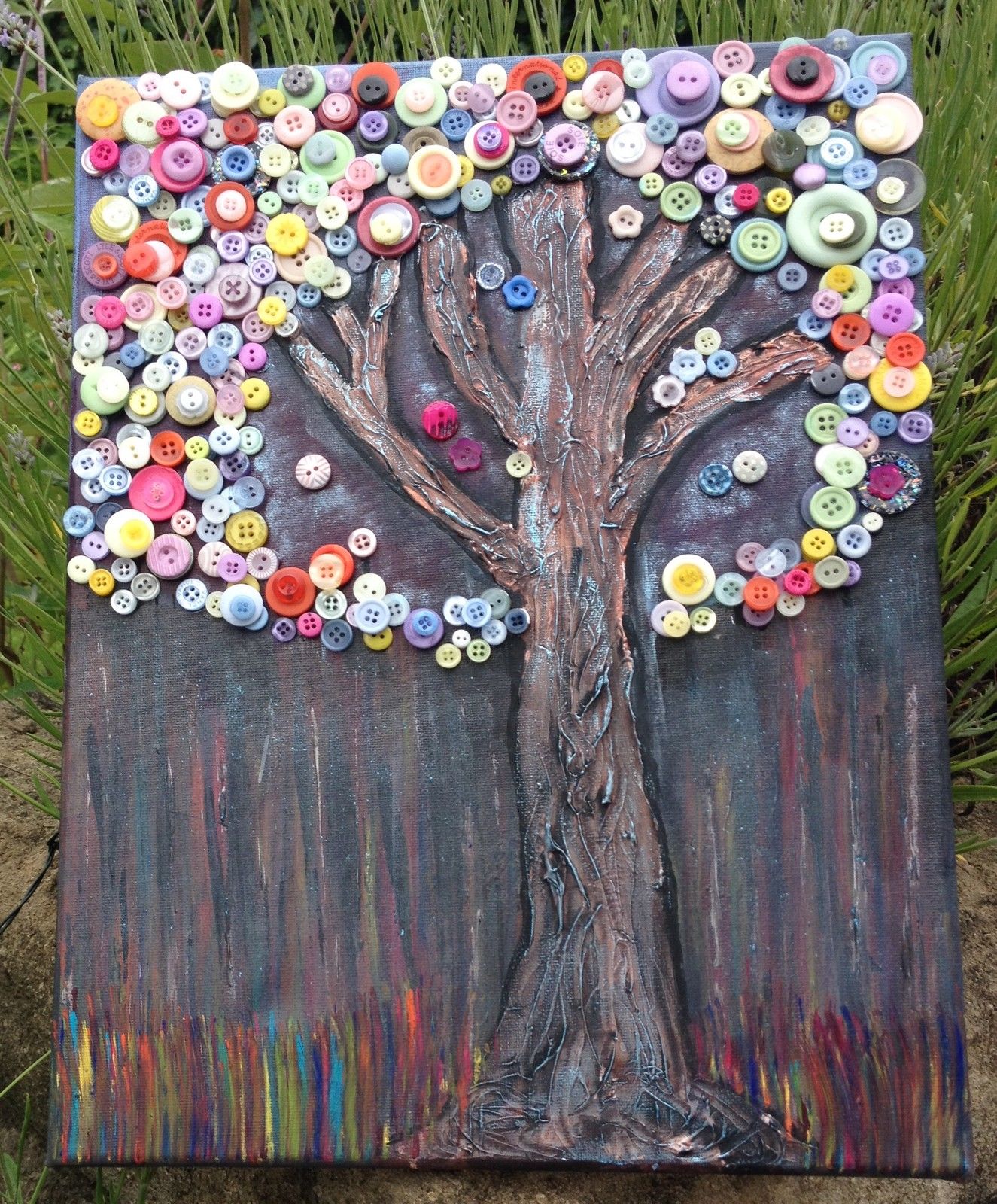 ' Firefly Button Tree' 12 x 16" original mixed media canvas.