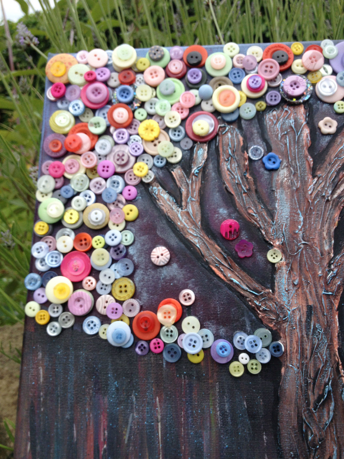 ' Firefly Button Tree' 12 x 16" original mixed media canvas.