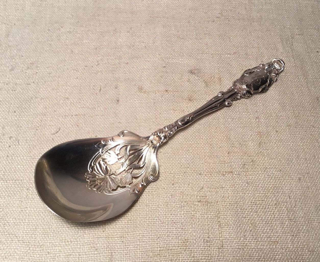 Gorham Antique Sterling Silver Virginiana Pattern Pierced Cutout Serving Spoon