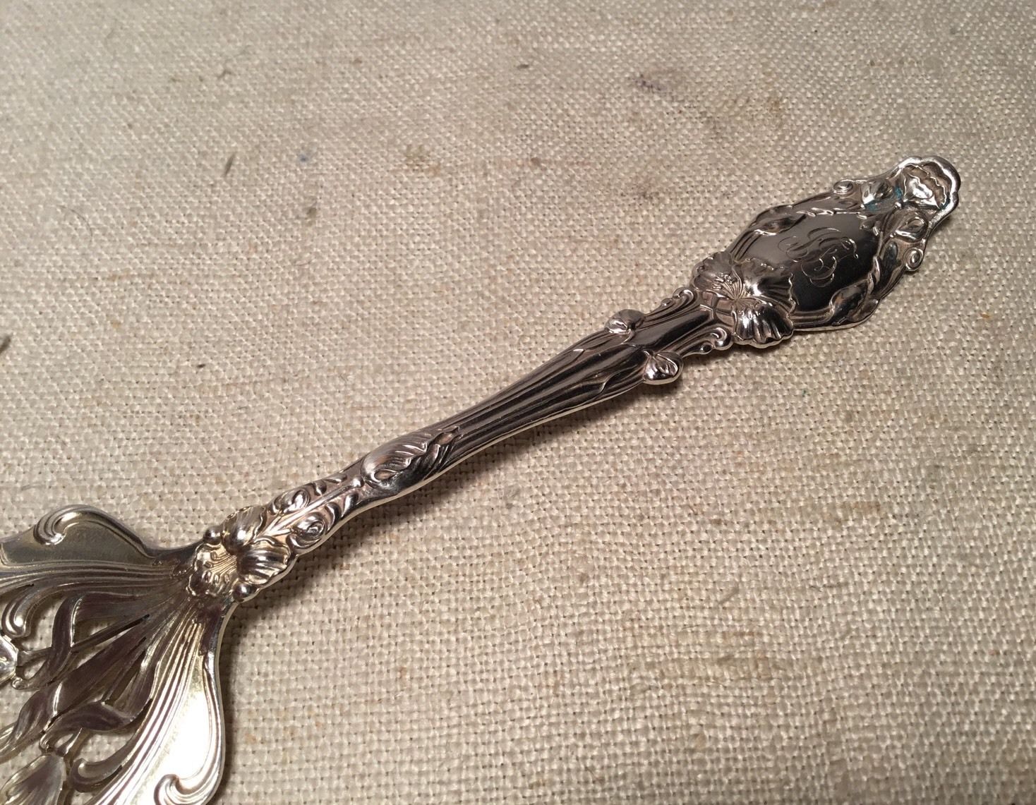 Gorham Antique Sterling Silver Virginiana Pattern Pierced Cutout Serving Spoon