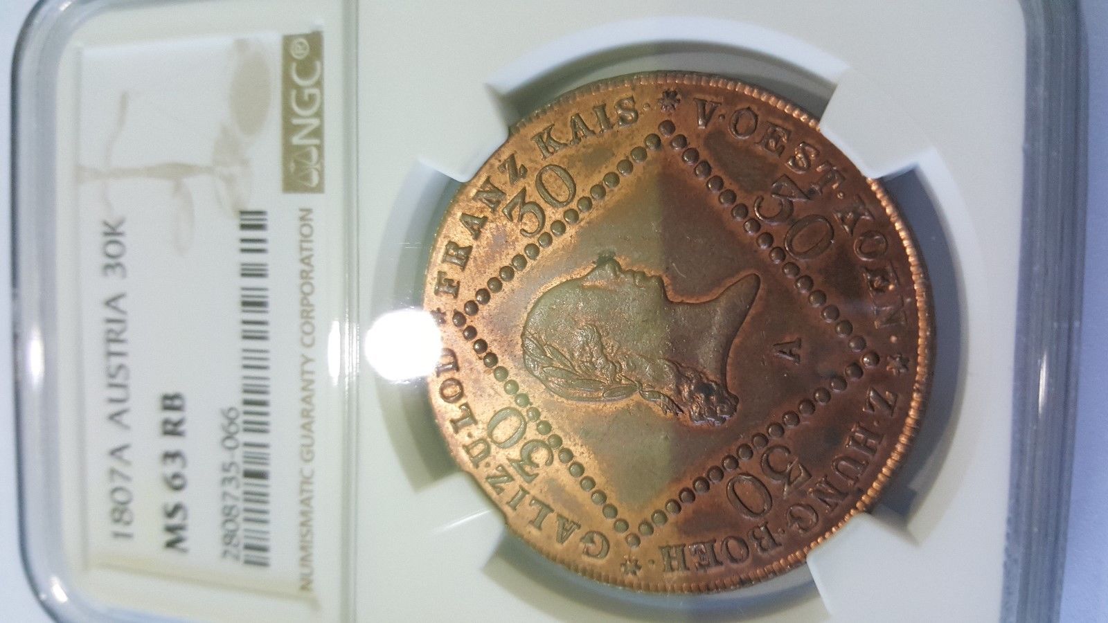 austria coins  30  KREUZER 1807   A  ,    MS 63 ,  NGC  -  UNC - rare!!!!!