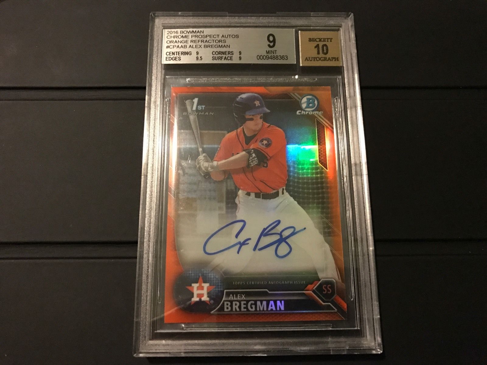 2016 Bowman Chrome Alex Bregman Orange Refractor BGS 9 Auto 10 Rookie RC