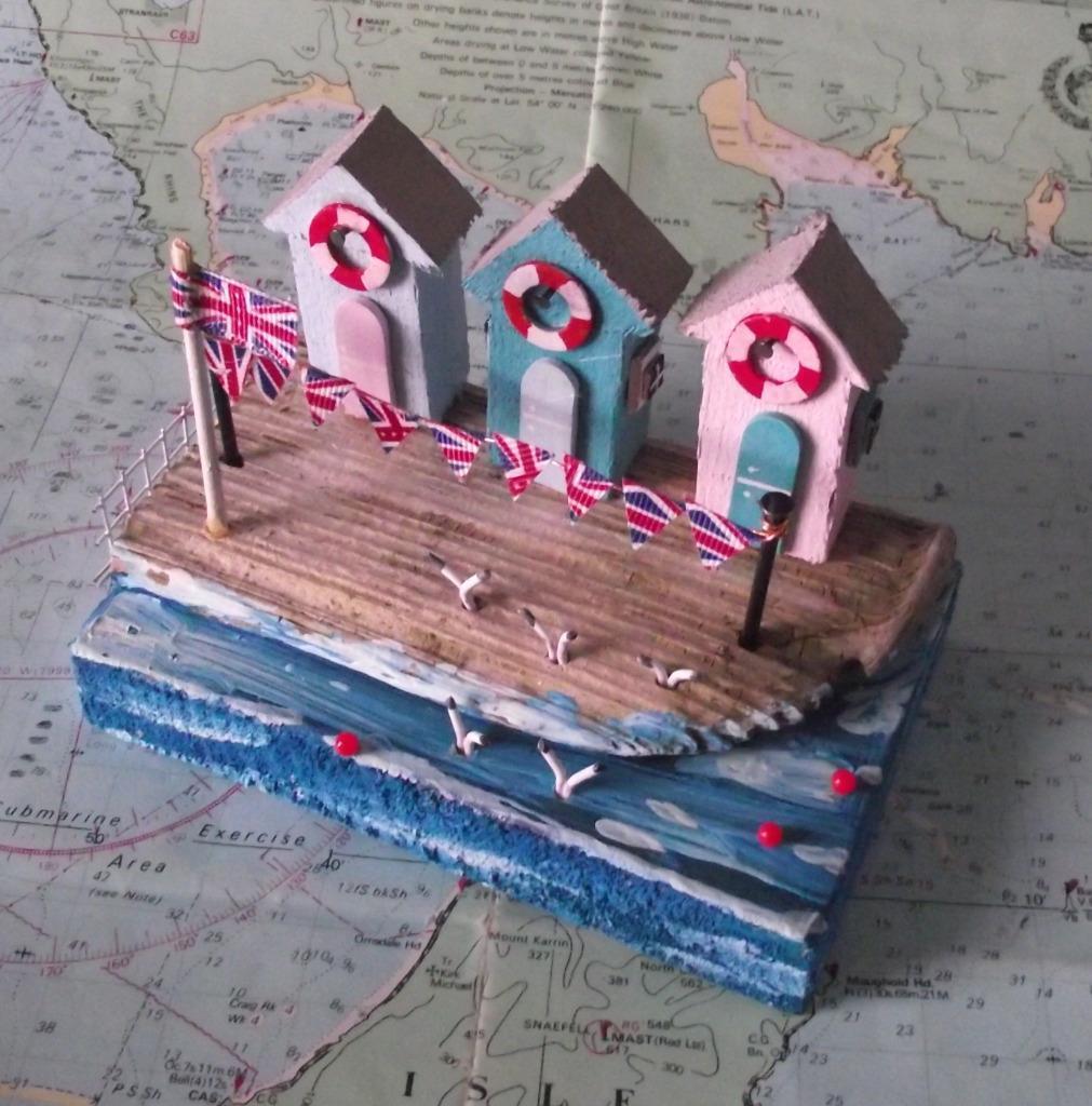 Driftwood Sculpture Three Bathing Huts Galloway Colourist Artist EALASAID CREAG