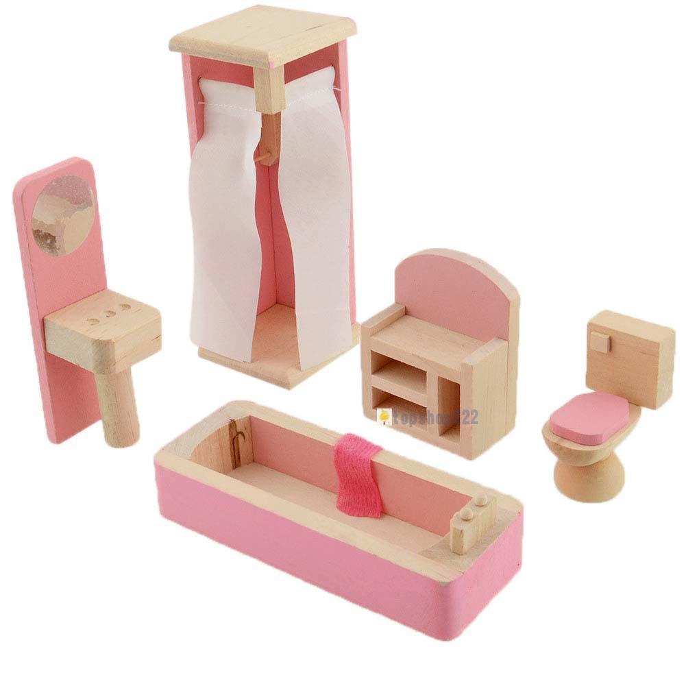 Wooden Doll Set Children Toys Miniature House Family Furniture Kit Accessories