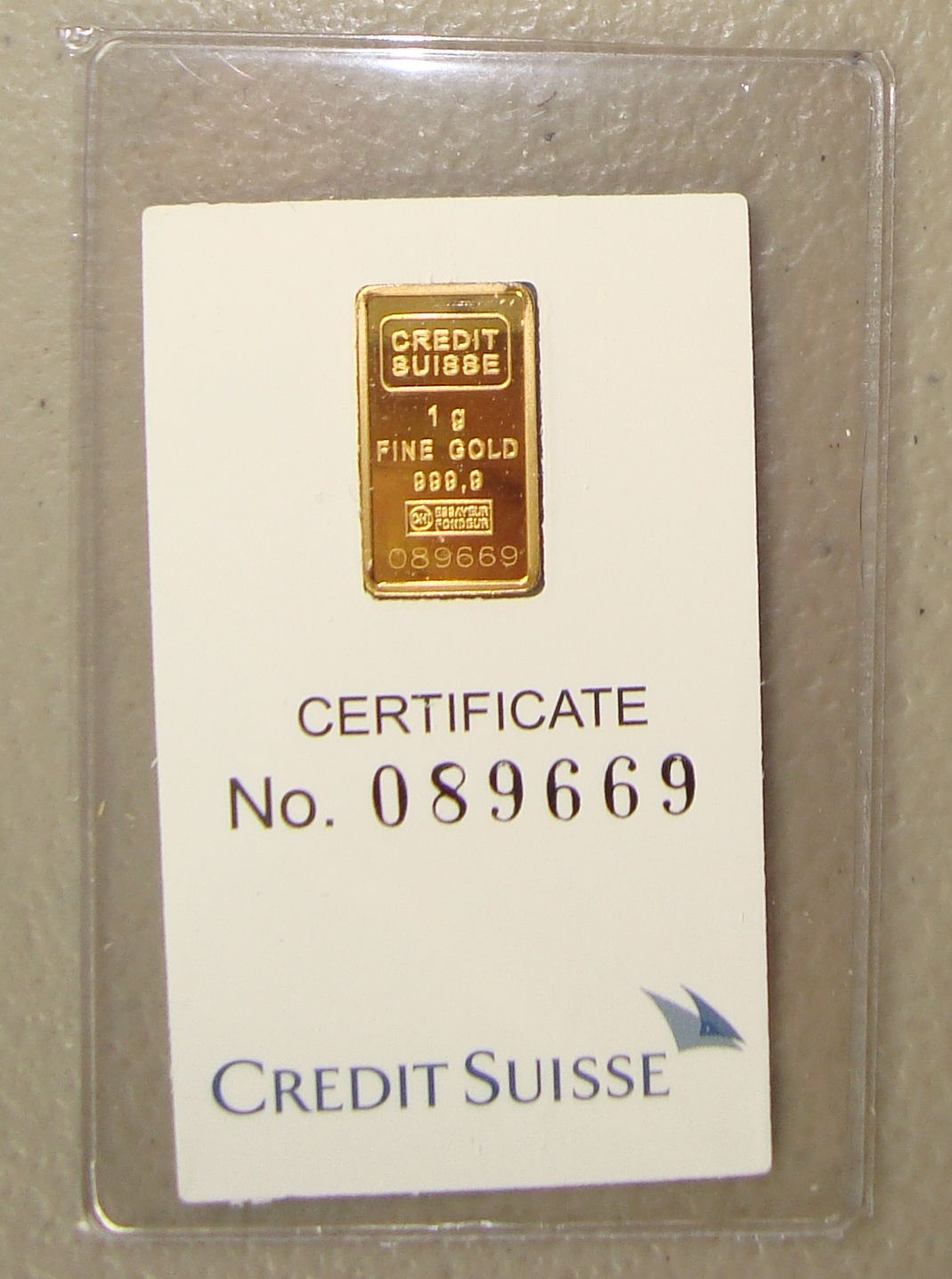 ~ Credit Suisse 1 Gram .9999 Fine Gold Liberty Bullion Bar ~