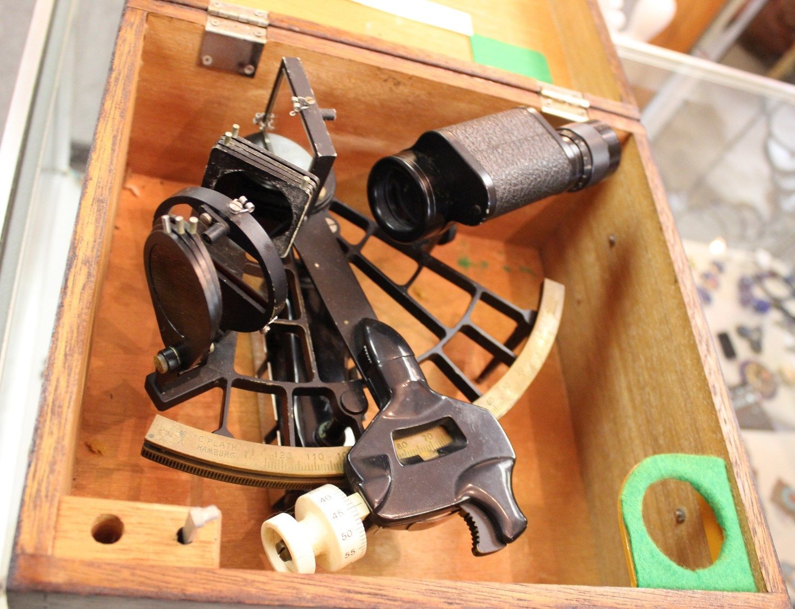 Nautical (maritime) antique sextant in original wooden box, Germany