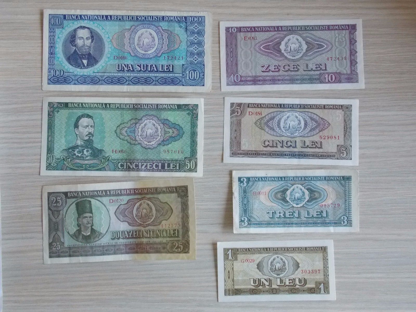 Lot of banknotes Romania RSR -1,3,5,10,25,50 and 100 -1966