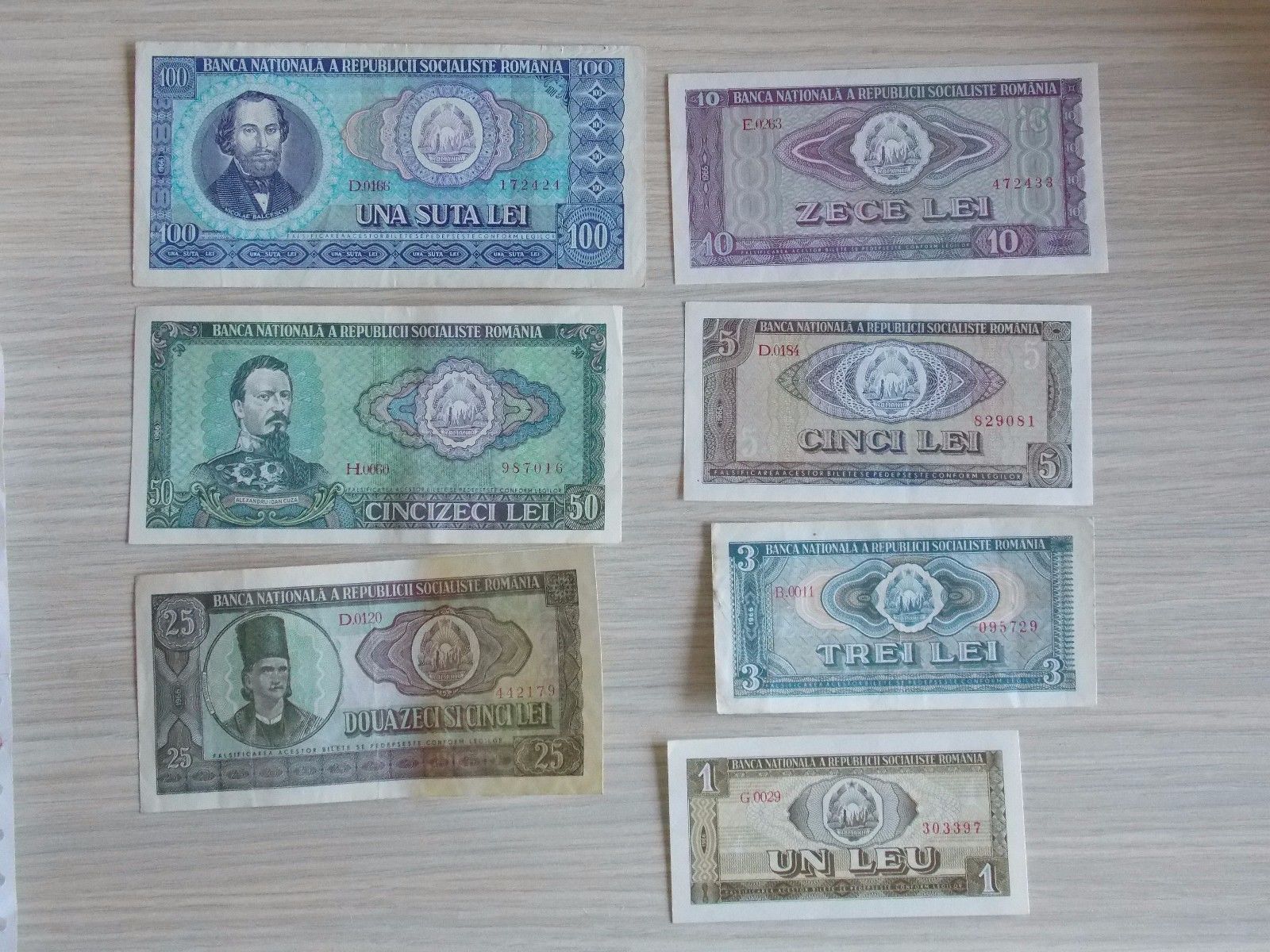 Lot of banknotes Romania RSR -1,3,5,10,25,50 and 100 -1966