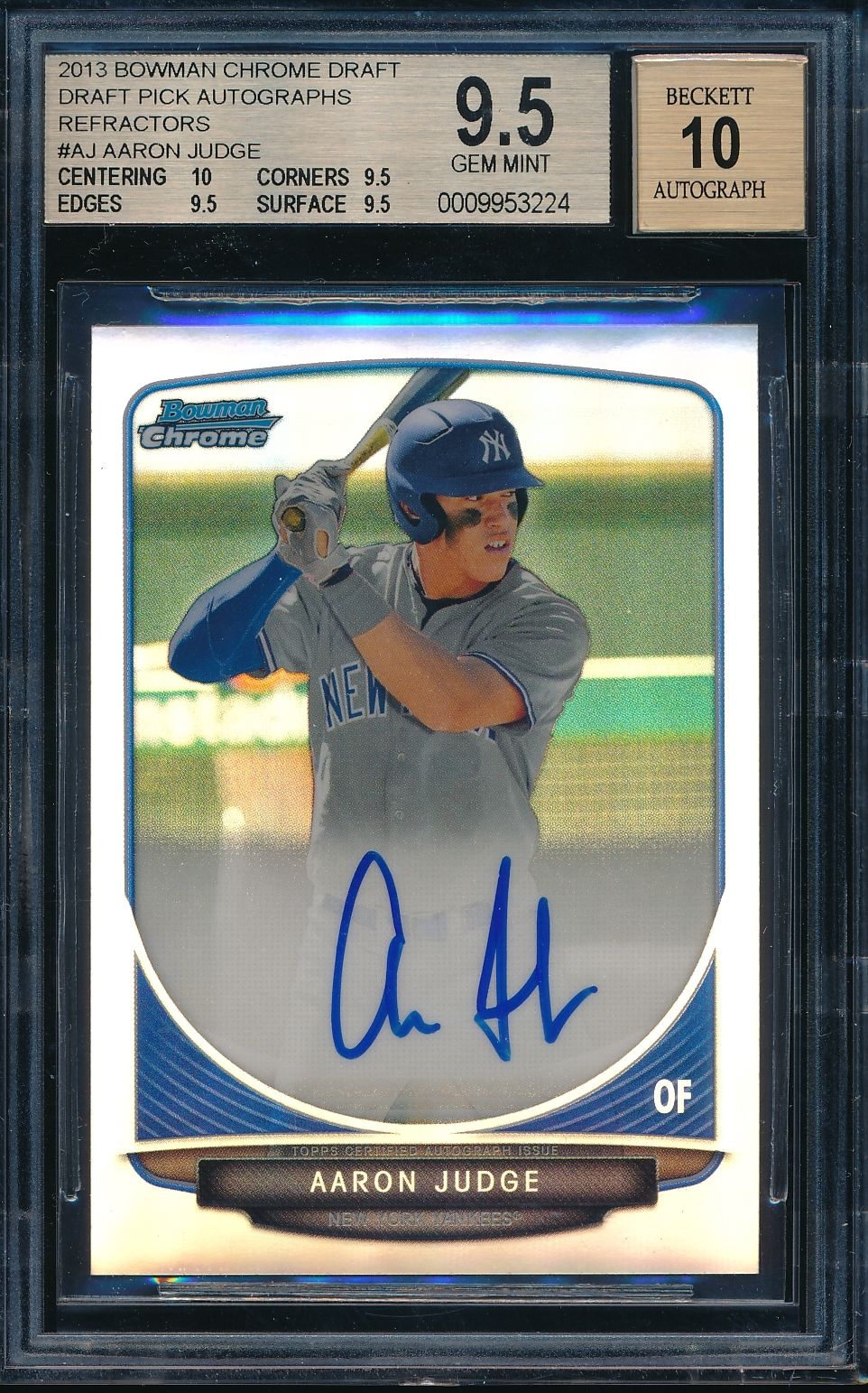 2013 Bowman Chrome Aaron Judge Refractor Auto Autograph BGS 9.5/10 True Gem Mint