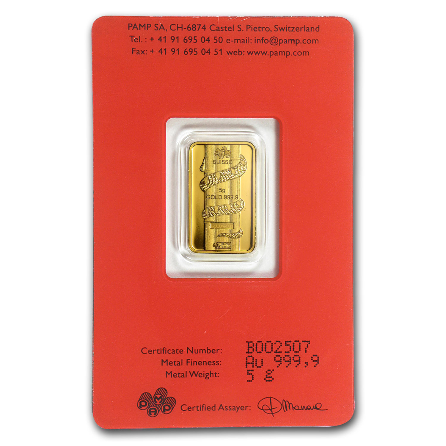 5 gram Gold Bar - PAMP Suisse Year of the Snake (In Assay) - SKU #88073