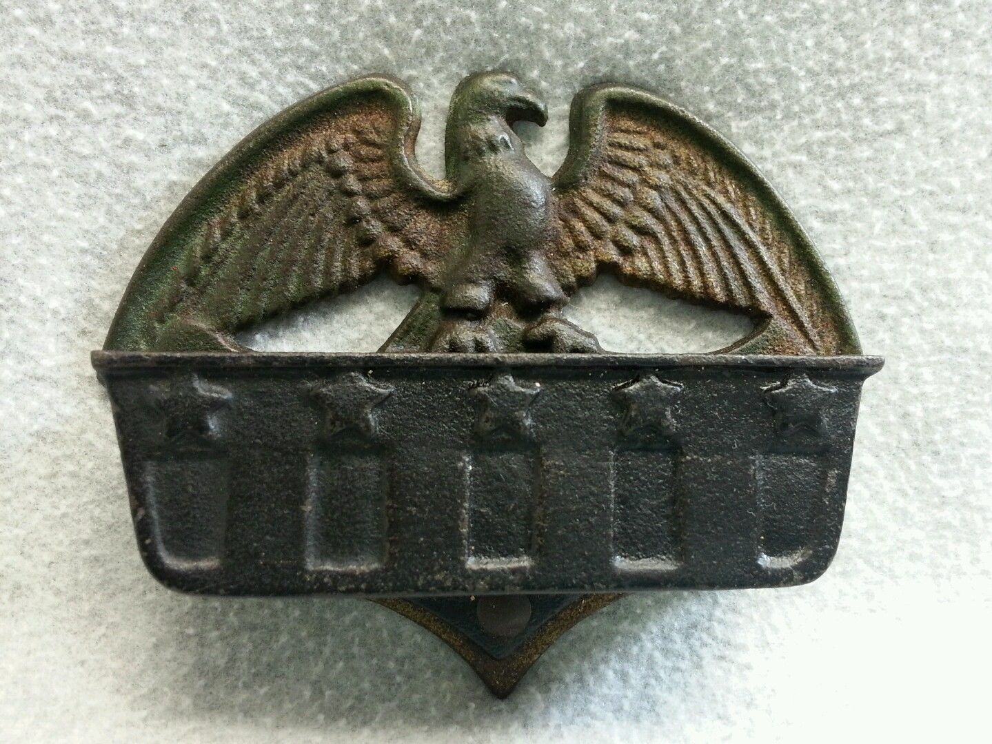 Vintage Eagle Match Box Holder Striker Cast Iron Marked 220 EB Patriotic