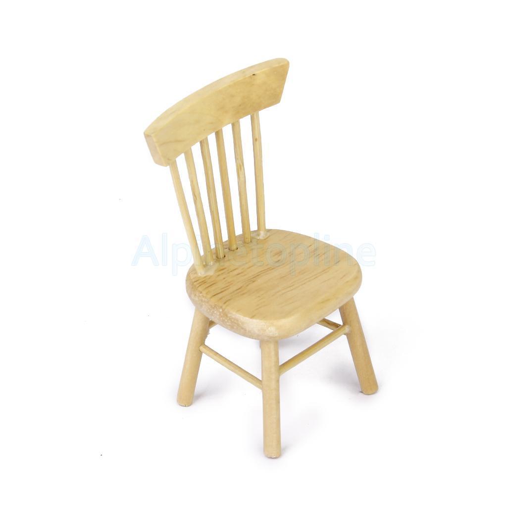 New Miniature Dining Furniture Natural Wooden Chair for 1/12 Dollhouse Accessory