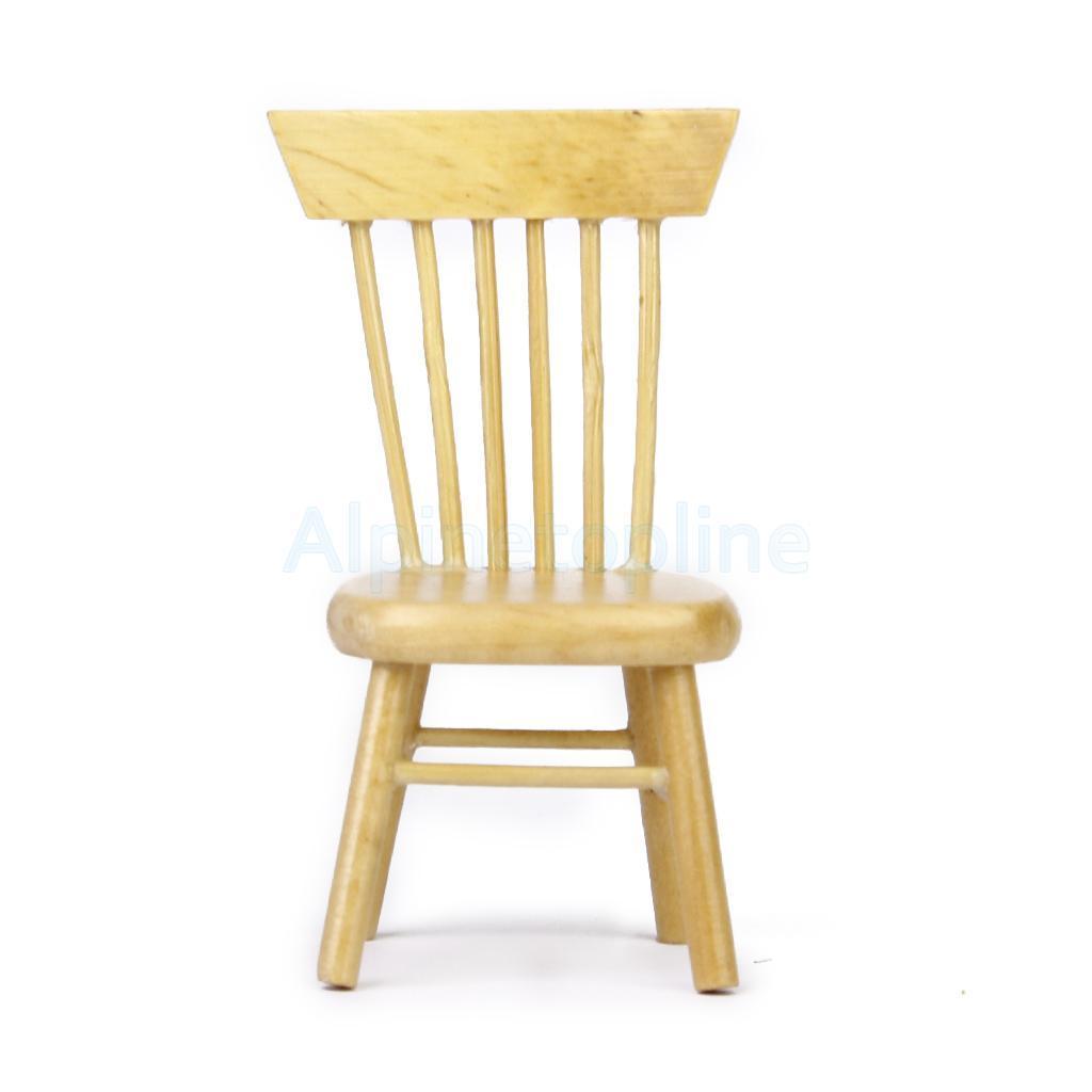 New Miniature Dining Furniture Natural Wooden Chair for 1/12 Dollhouse Accessory