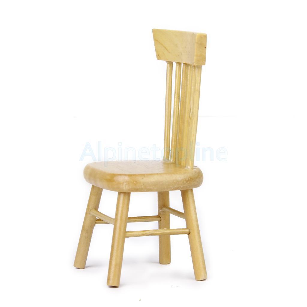 New Miniature Dining Furniture Natural Wooden Chair for 1/12 Dollhouse Accessory