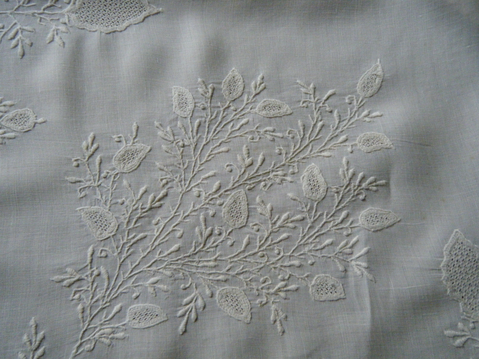 Antique Museum quality 18c tea Tablecloth French hand done white embroidery