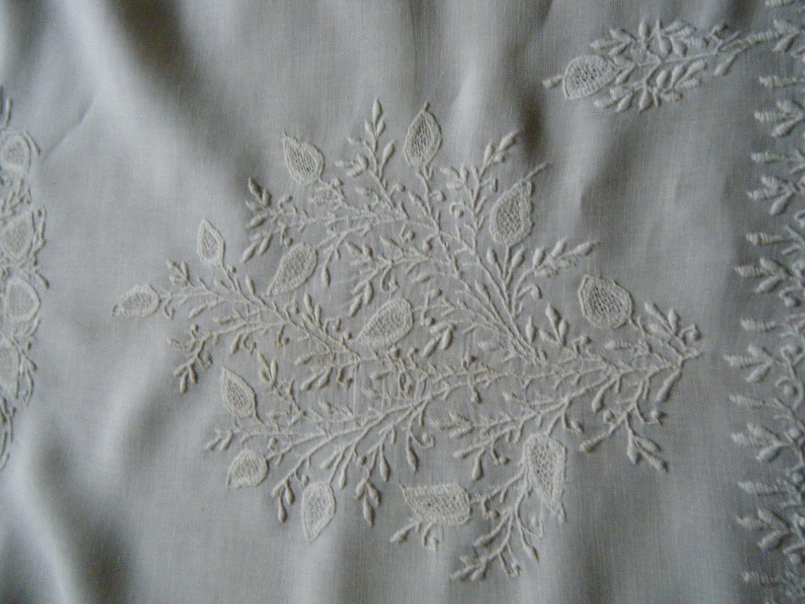 Antique Museum quality 18c tea Tablecloth French hand done white embroidery