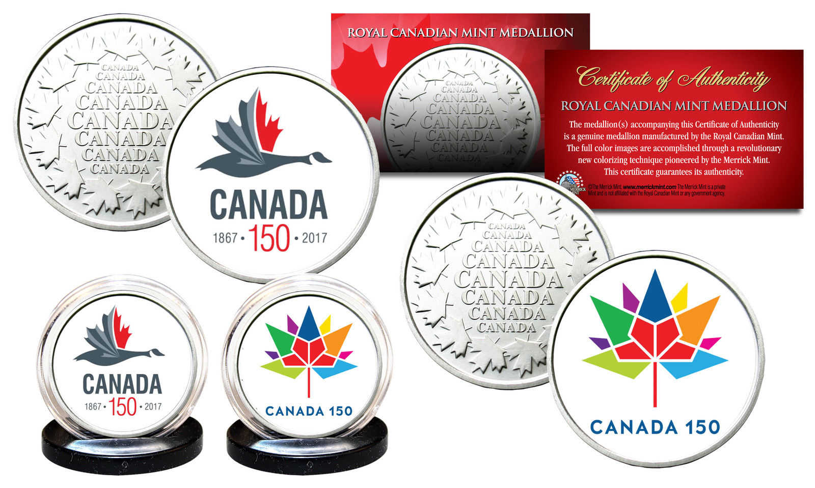 CANADA 150 ANNIVERSARY RCM Royal Canadian Mint Colorized Medallions 2-Coin Set