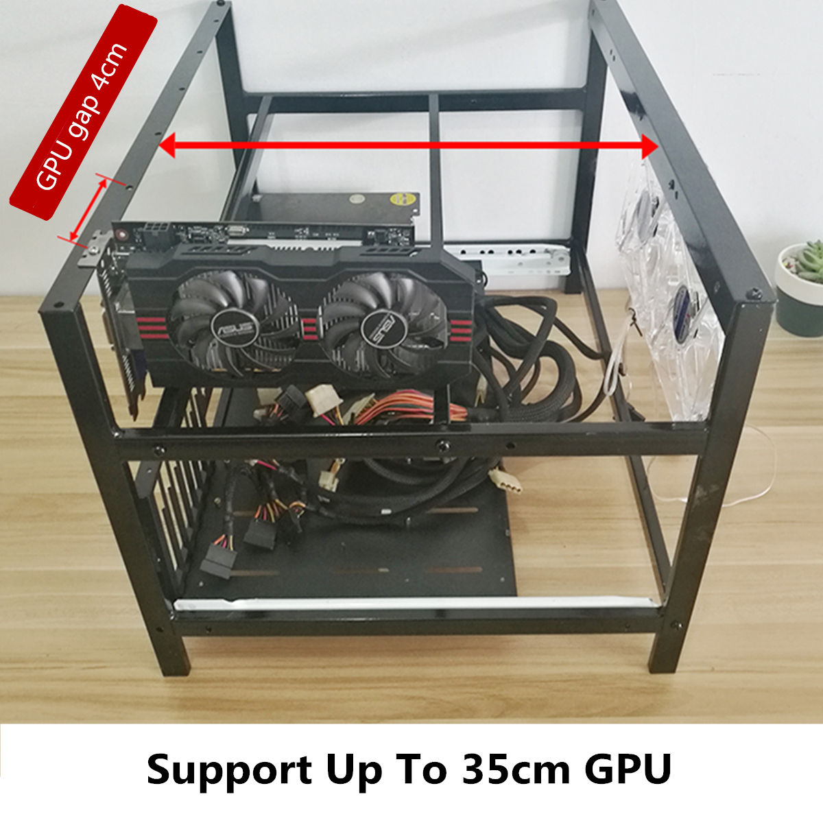 Open Air Mining Miner Frame Rig Case Pour 6 GPU ETH Ethereum+ 4 Fan + 6 Graphics