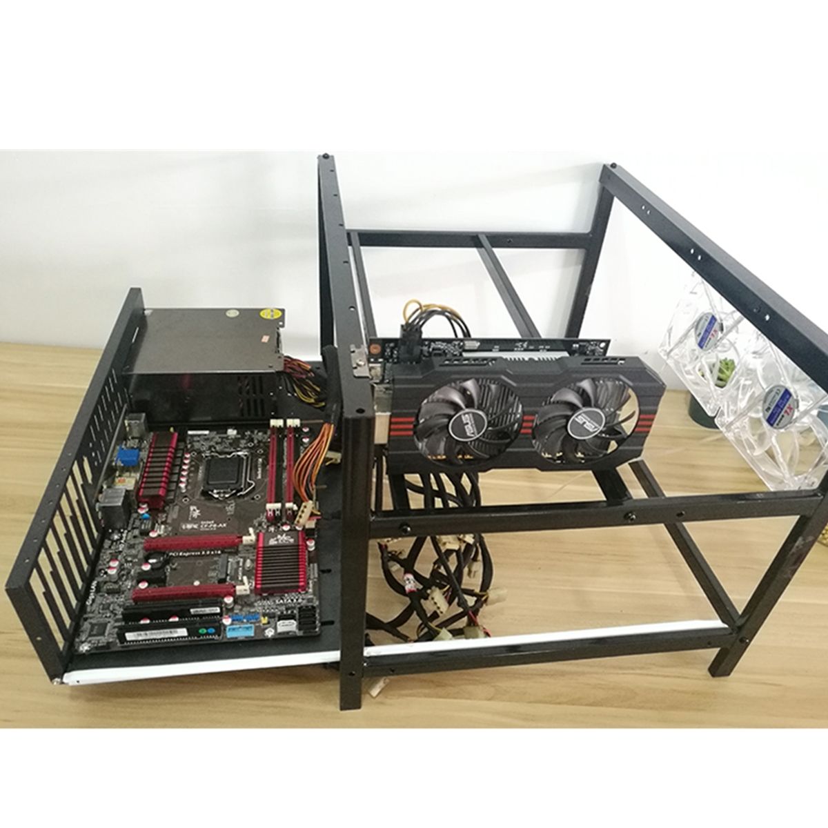 Open Air Mining Miner Frame Rig Case Pour 6 GPU ETH Ethereum+ 4 Fan + 6 Graphics