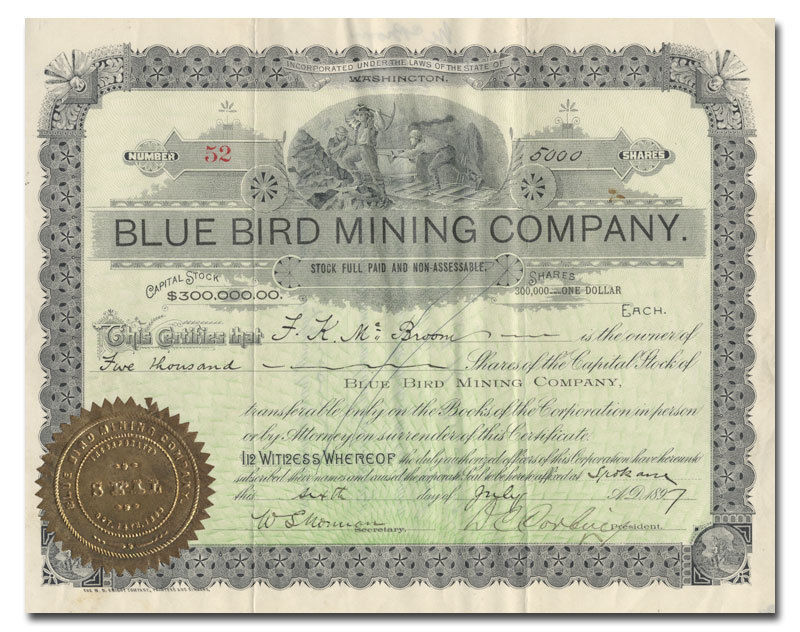 Blue Bird Mining Company Stock Certificate