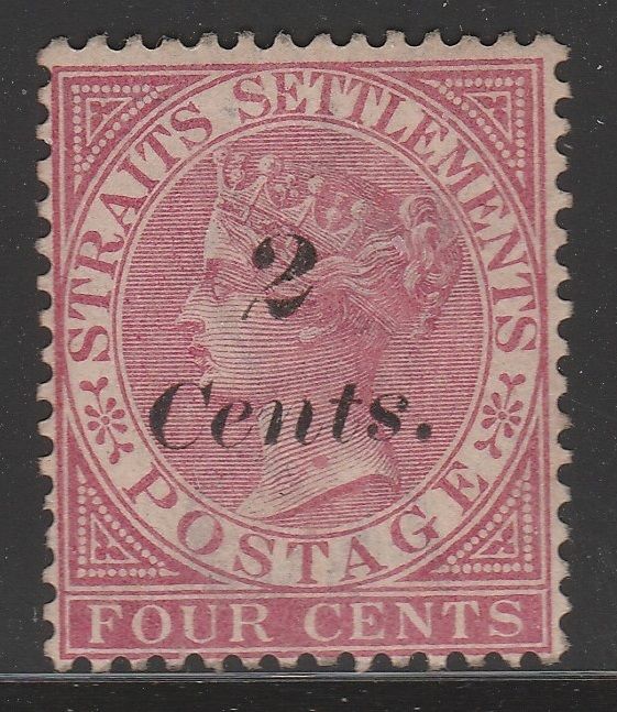 Malaya Straits Settlements QV 2c on 4c rose inverted s SG61a mint