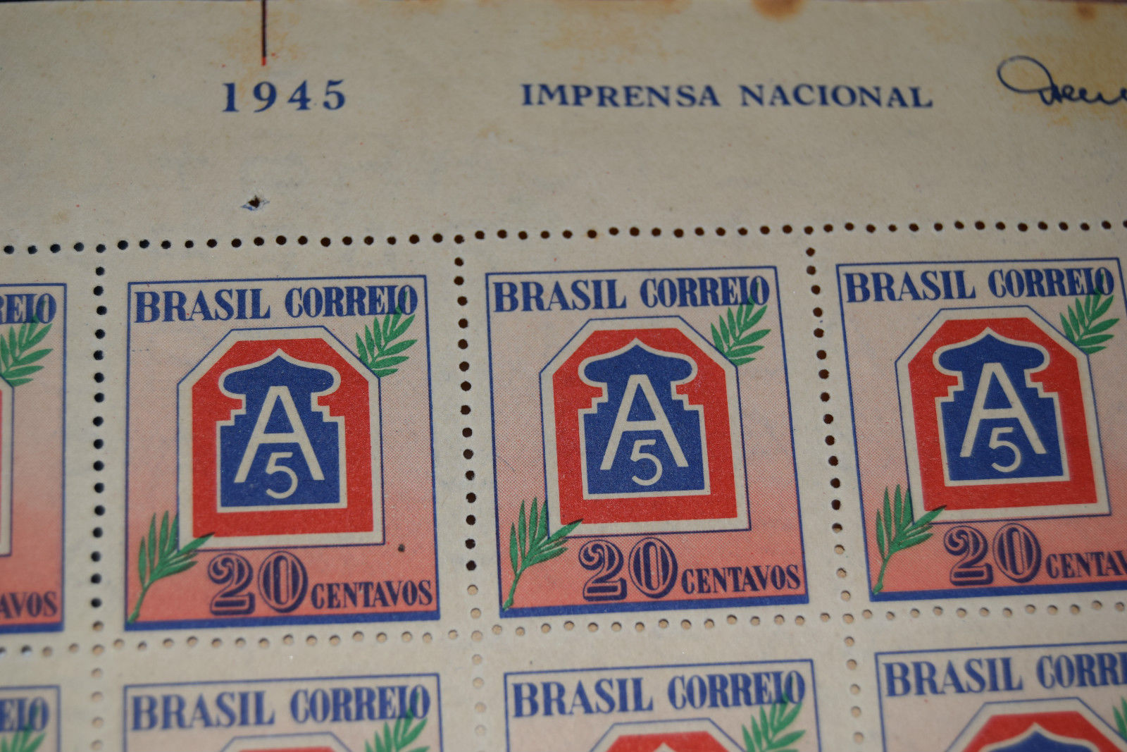 brazil 1945 stamp sheet 90 stamps