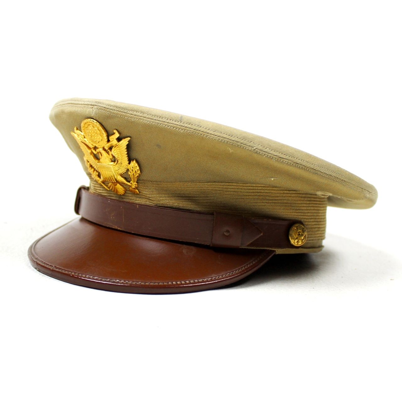 ORIGINAL WWII US ARMY OFFICERS KHAKI TAN COTTON DRESS VISOR CAP HAT - SIZE 7