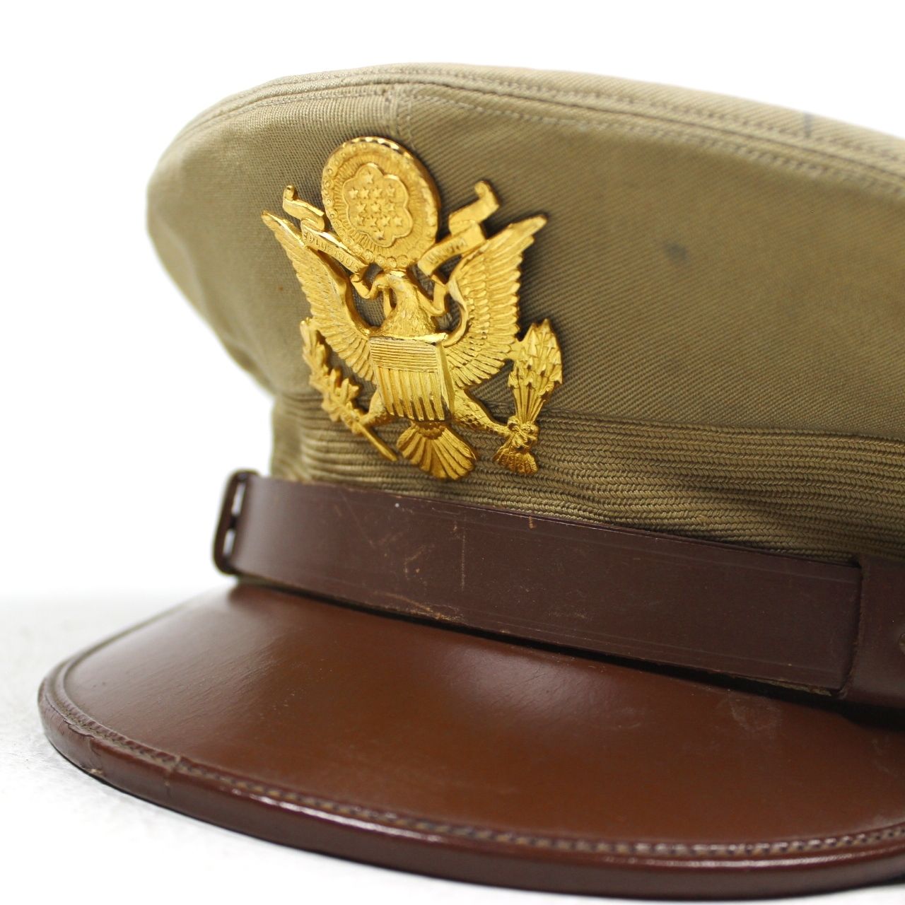 ORIGINAL WWII US ARMY OFFICERS KHAKI TAN COTTON DRESS VISOR CAP HAT - SIZE 7