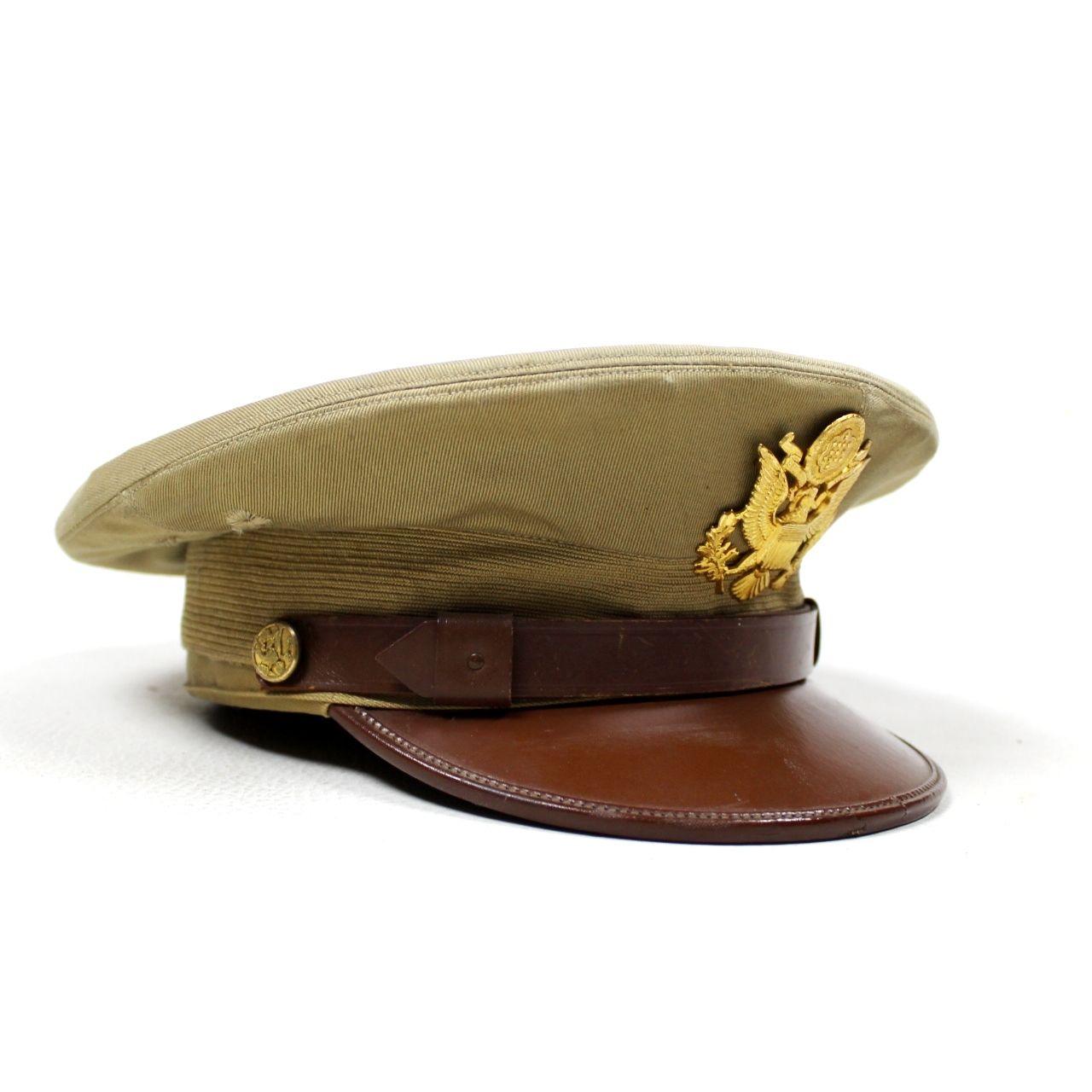 ORIGINAL WWII US ARMY OFFICERS KHAKI TAN COTTON DRESS VISOR CAP HAT - SIZE 7