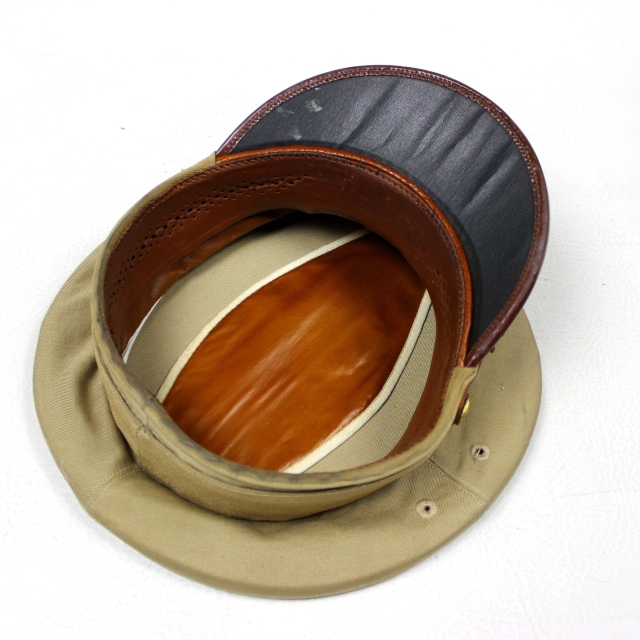 ORIGINAL WWII US ARMY OFFICERS KHAKI TAN COTTON DRESS VISOR CAP HAT - SIZE 7