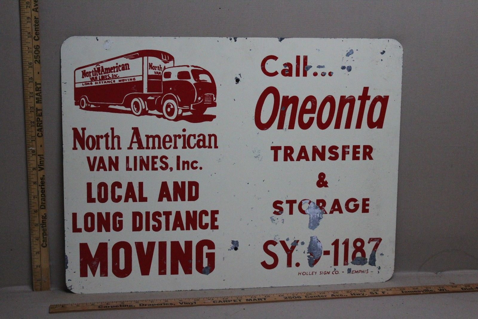 RARE 1950's NORTH AMERICAN MOVING VAN LINES METAL SIGN SEMI GAS OIL TEXAS 66