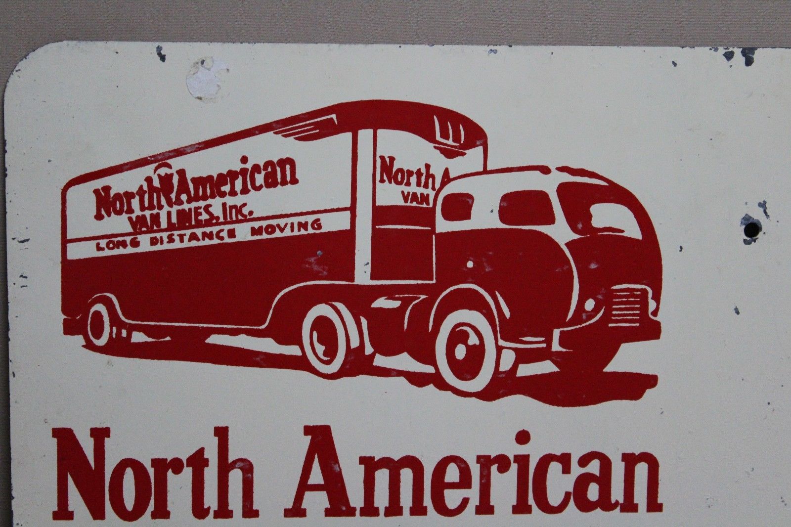 RARE 1950's NORTH AMERICAN MOVING VAN LINES METAL SIGN SEMI GAS OIL TEXAS 66