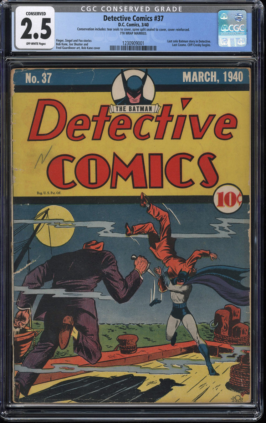 Detective Comics #37 CGC Conserved Grade 2.5 OW Pages Last Solo Batman & Cosmo