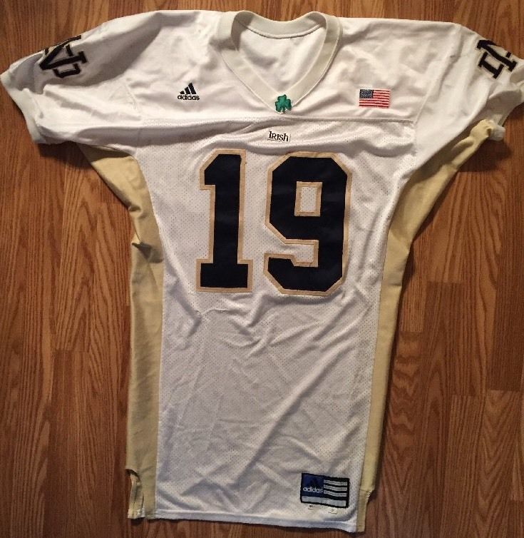 2001 GAME USED NOTRE DAME FOOTBALL AWAY JERSEY #19