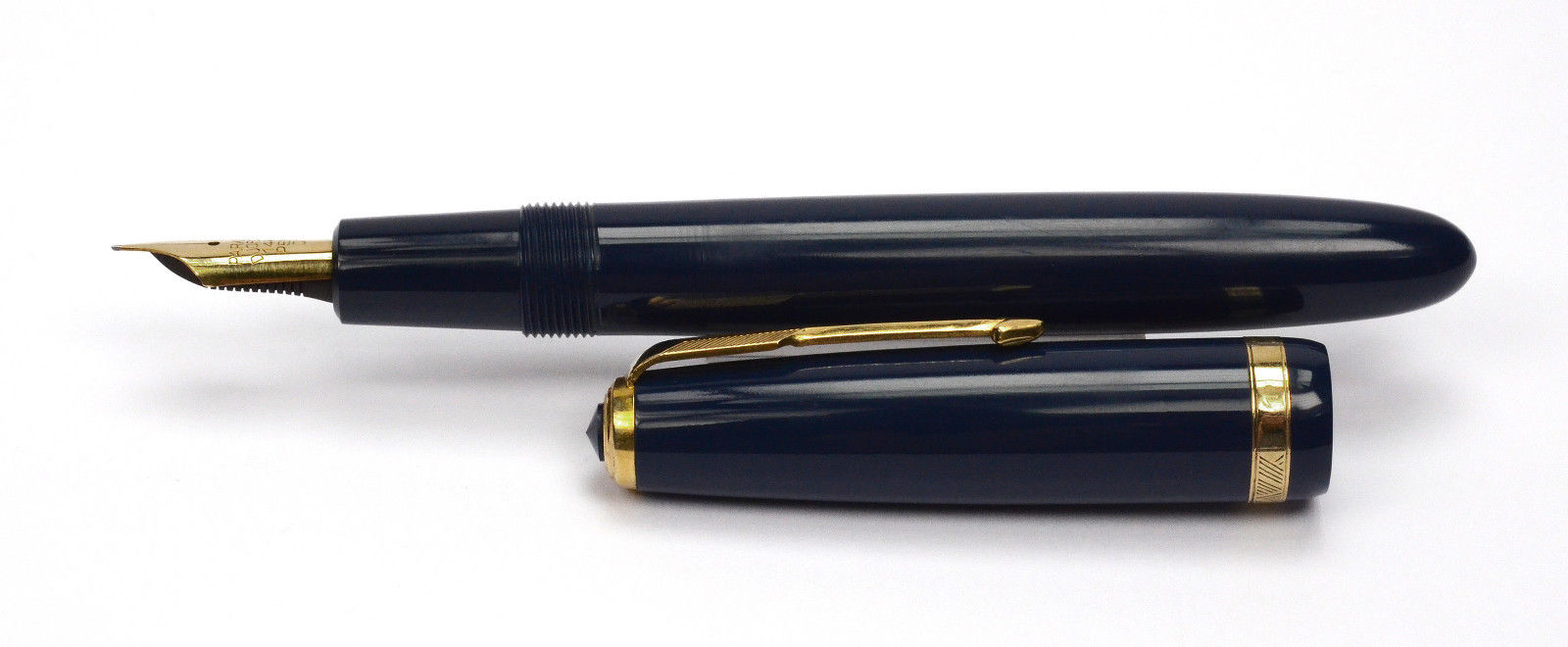 PARKER Duofold Petrol Blue Vintage Fountain Pen Denmark 1950's F Nib