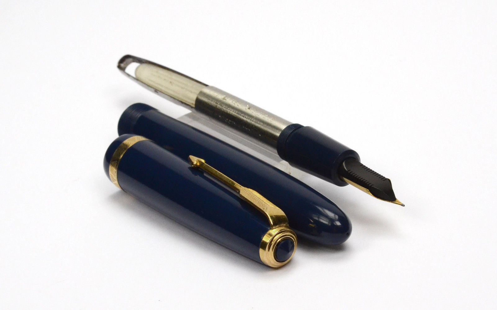 PARKER Duofold Petrol Blue Vintage Fountain Pen Denmark 1950's F Nib