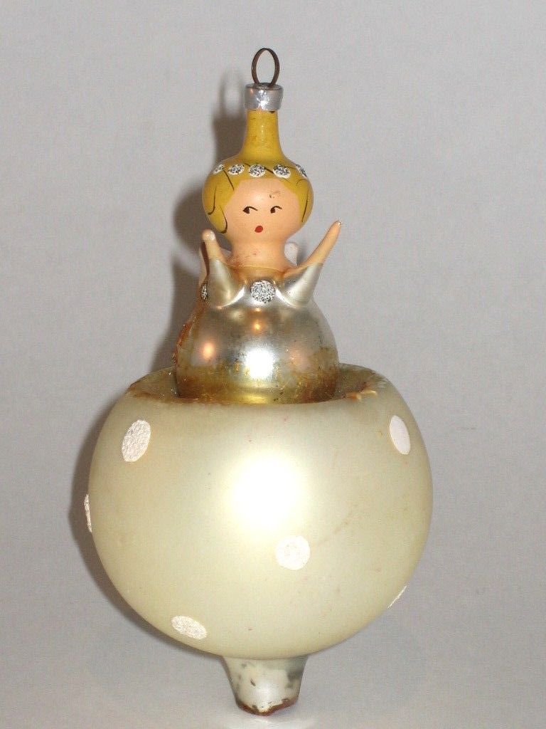 Fairy On A Flower Antique Glass Christmas Ornament Decoration 1950s Italy