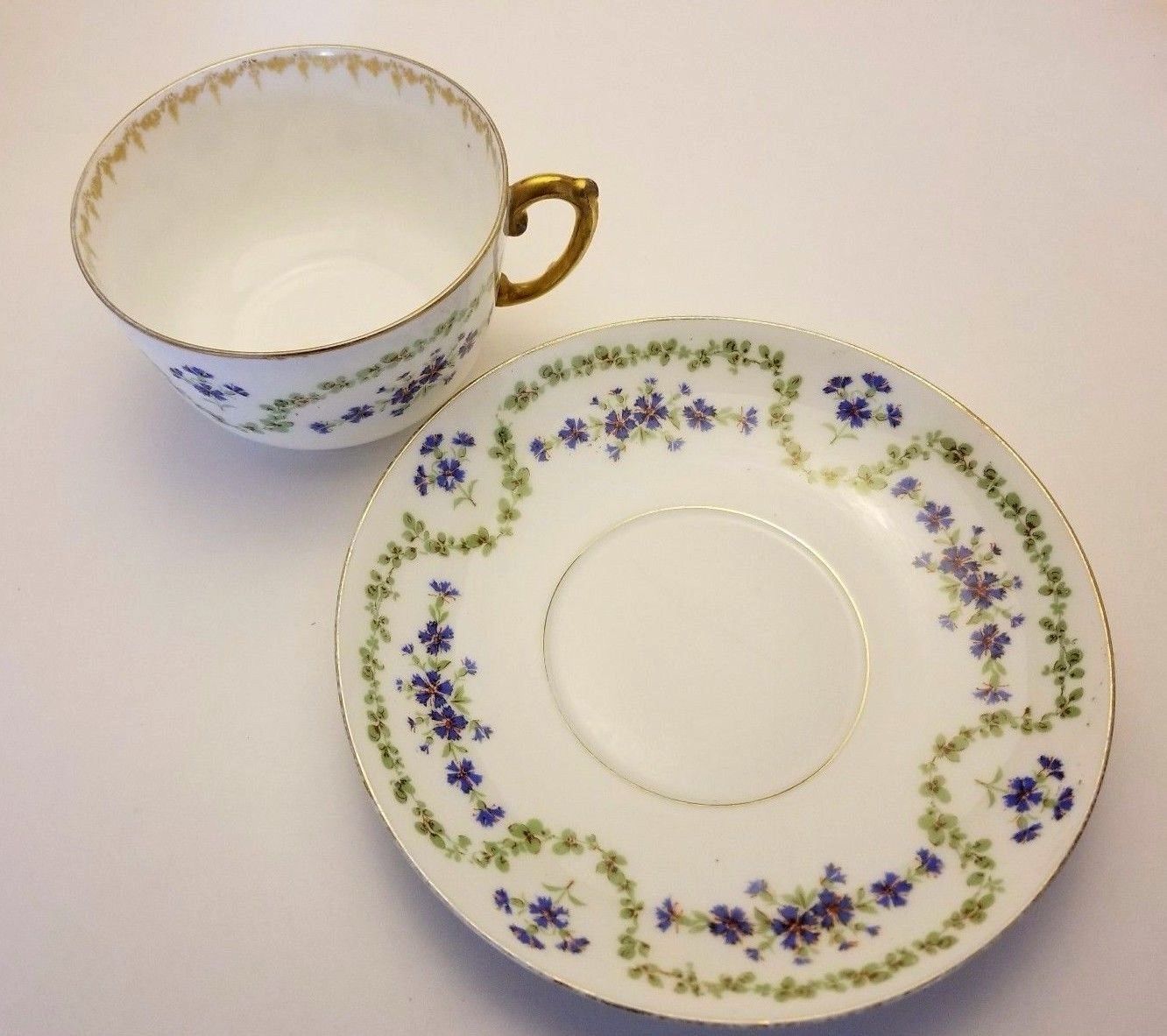 RARE DELINIERES & CO LIMOGES FRANCE CHINA TEA CUP/SAUCER SET  LATE 1800's