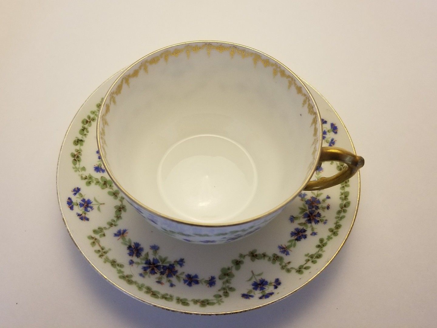 RARE DELINIERES & CO LIMOGES FRANCE CHINA TEA CUP/SAUCER SET  LATE 1800's