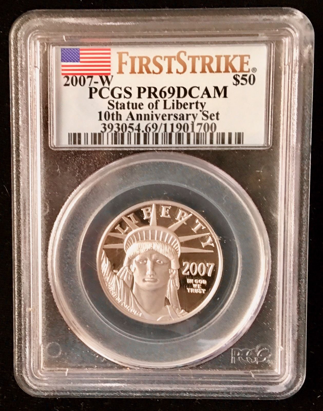 2007-W First Strike Tenth Anniv. Reverse $50 Platinum SOL PR69 PCGS