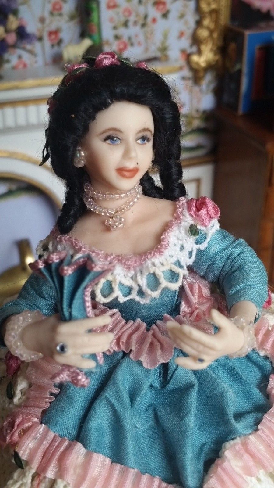 Dollhouse Miniature Artisan Stacy Hofman Hoffman Porcelain Doll in Gown 1:12