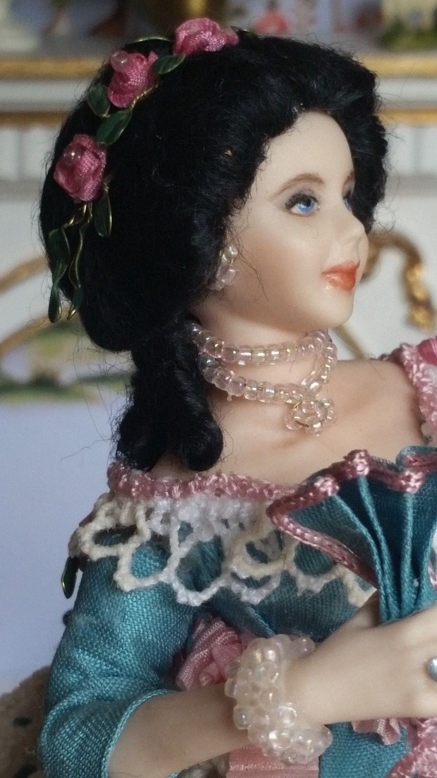 Dollhouse Miniature Artisan Stacy Hofman Hoffman Porcelain Doll in Gown 1:12