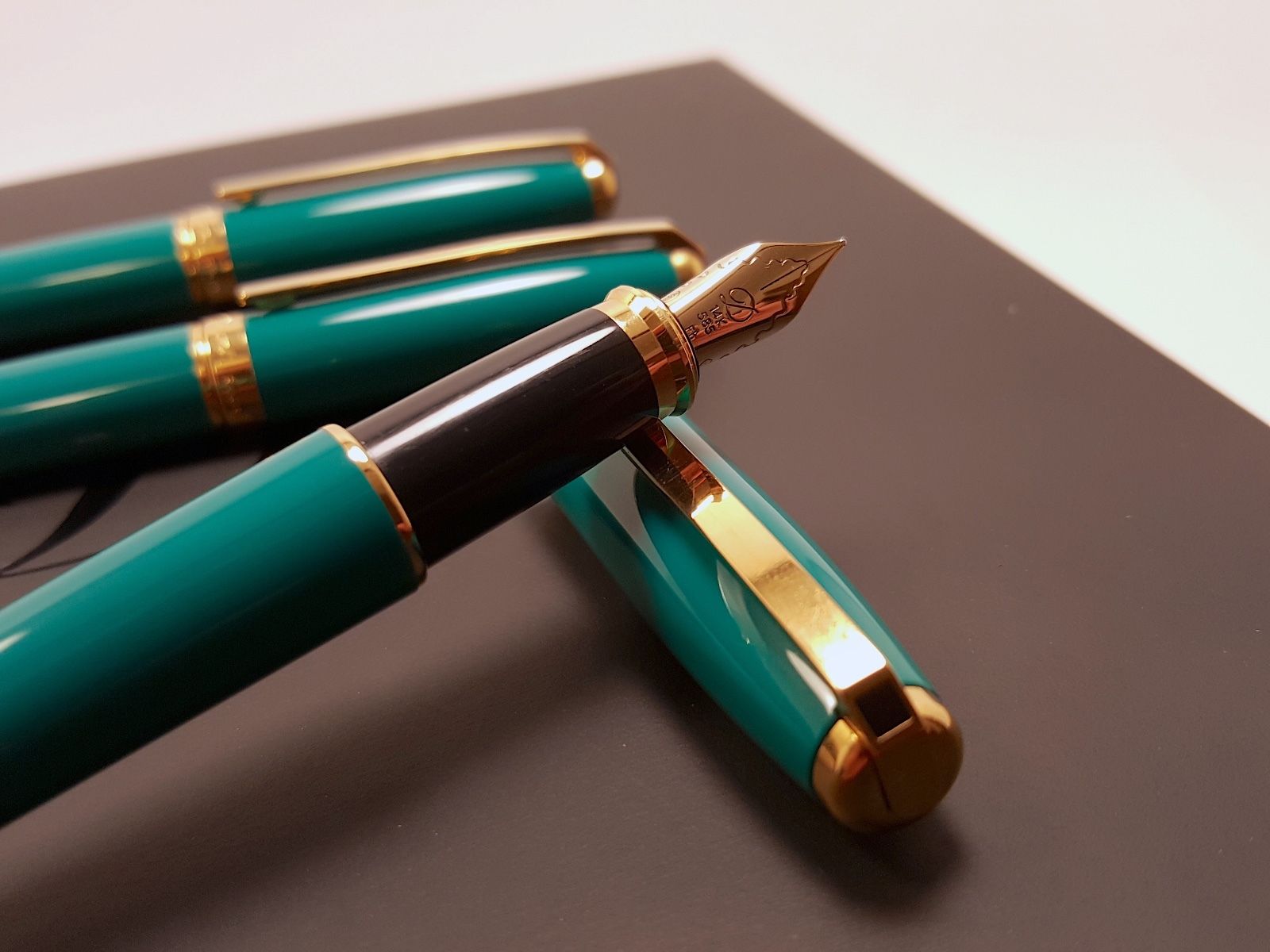 S.T. Dupont Fidelio Green Lacquer Pencil, Ballpoint Pen & Fountain Pen Set