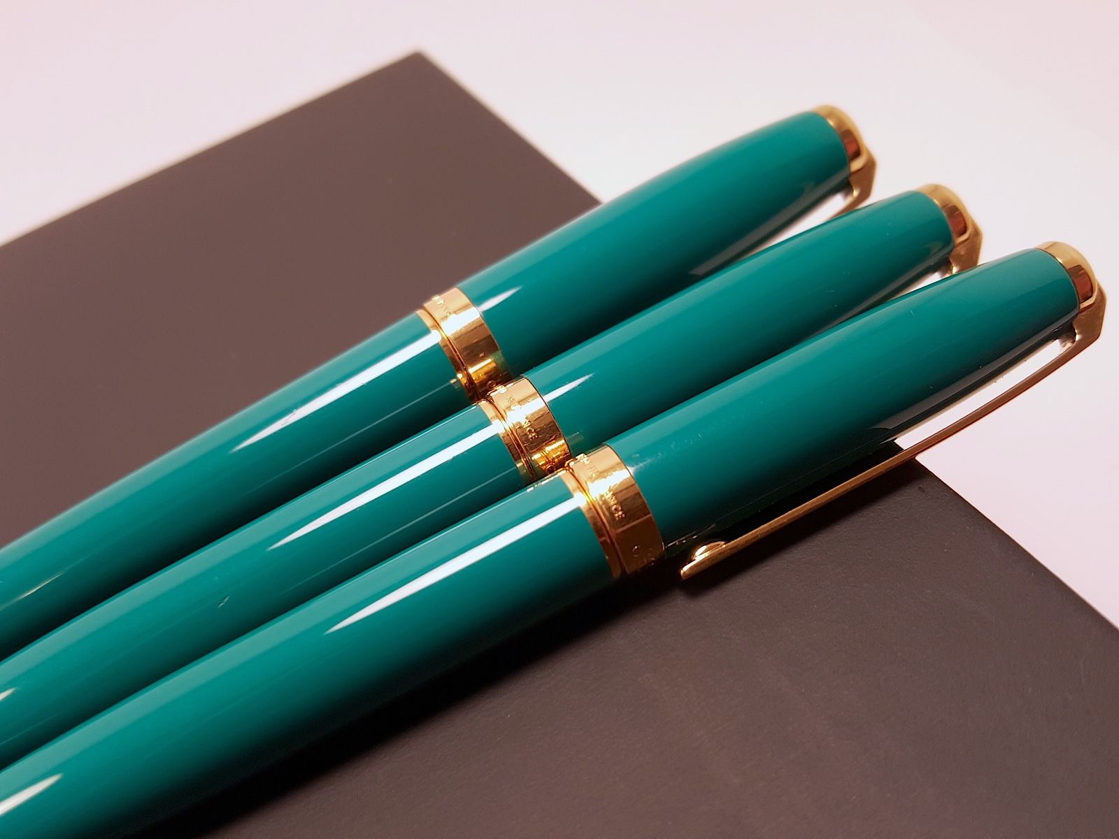 S.T. Dupont Fidelio Green Lacquer Pencil, Ballpoint Pen & Fountain Pen Set