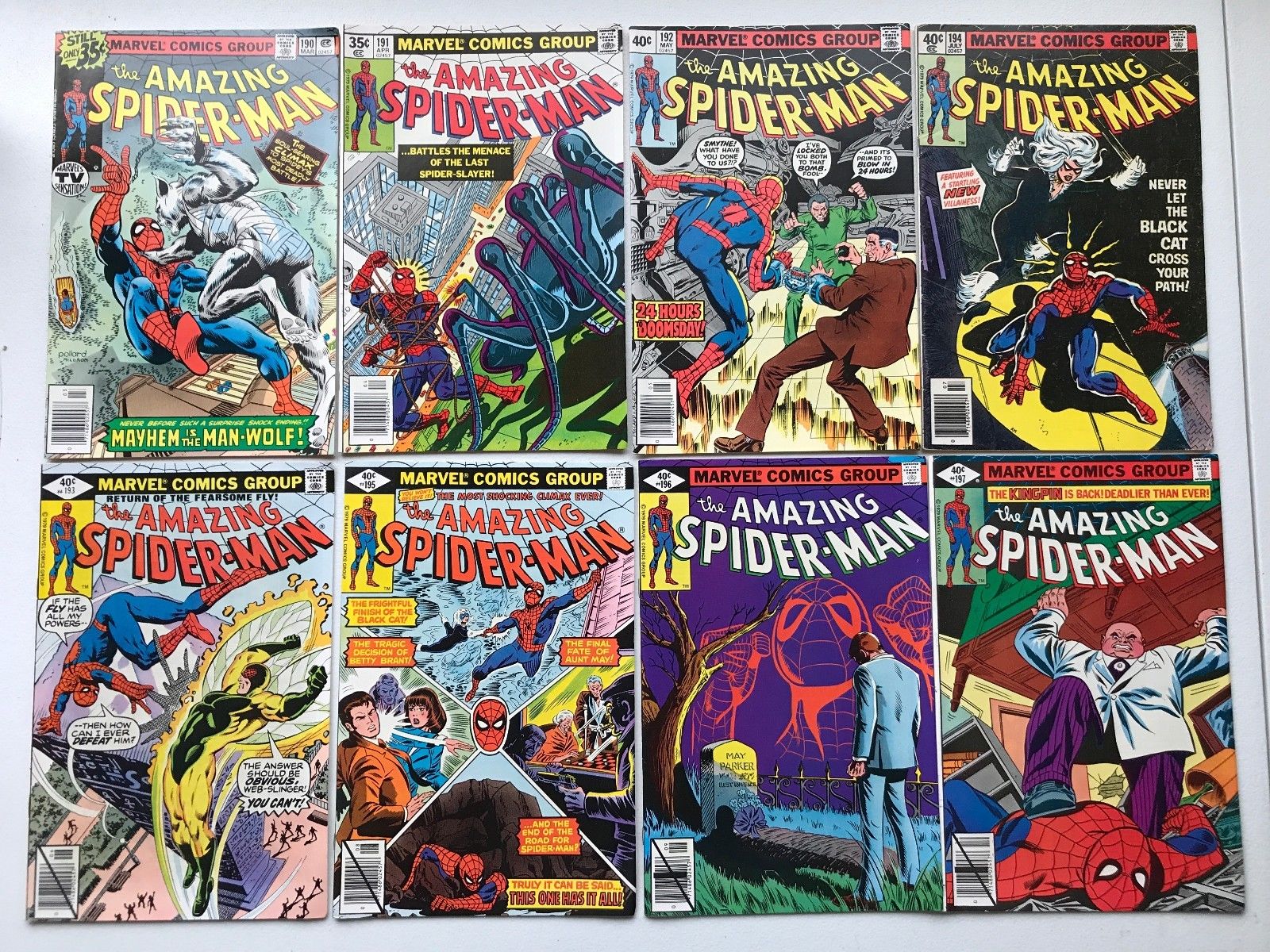 The Amazing Spider-Man #190-197 Collection 8 Book Lot Run 1st App Black Cat 194