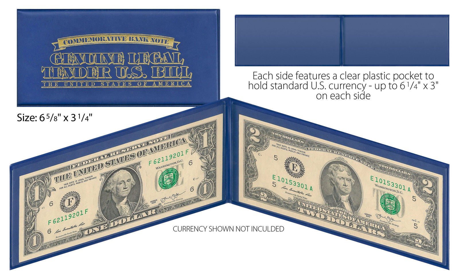 BLUE Deluxe Display Protection Folio CURRENCY BANKNOTE BILL PAPER MONEY (QTY 10)