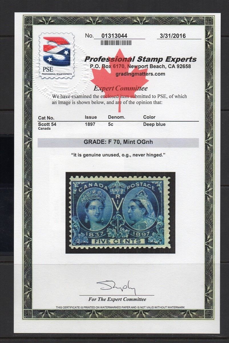 #54  5c Jubilee MINT **NH**  with  PSE CERTIFICATE - cv$160.00
