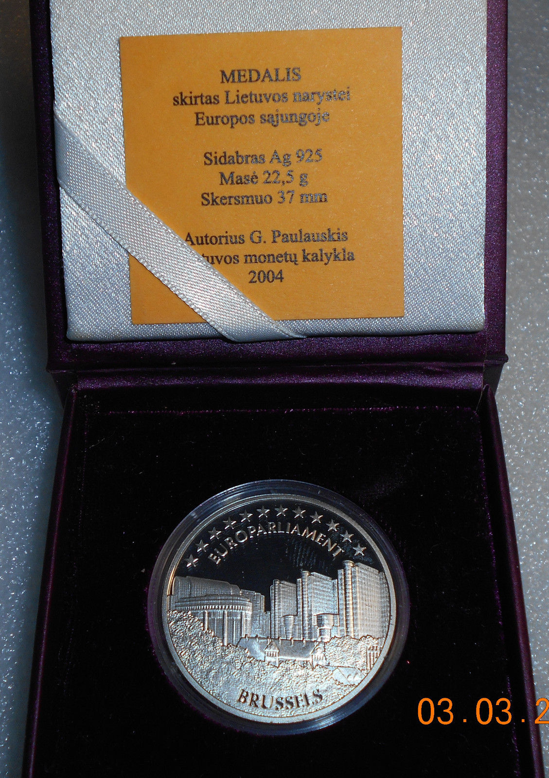 Lithuanian Seimas of the Republic Medal G. Paulauskis 2004 Silver Ag925