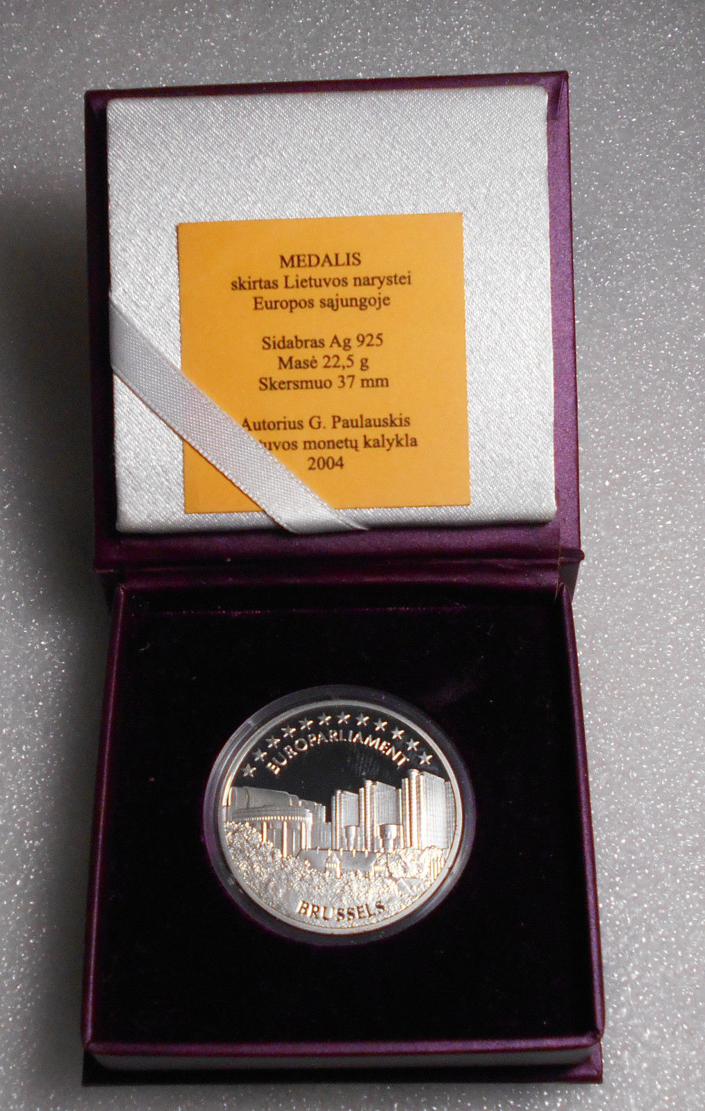 Lithuanian Seimas of the Republic Medal G. Paulauskis 2004 Silver Ag925